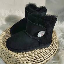 2021 nova pele de carneiro real artesanal à prova dwaterproof água meninas botas inverno pele quente crianças botas neve para meninas marca crianças sapatos 2024 - compre barato