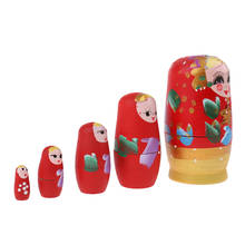 5 Pieces High Quality Wood Woman Printed Russian Nesting Dolls Babushka Matryoshka Gift Home Display Red 2024 - buy cheap