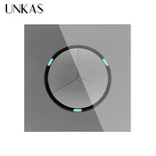 UNKAS-Panel de cristal, interruptor de luz de pared con indicador LED, 3 Entradas, 1 vía, color gris, haz clic aleatorio 2024 - compra barato