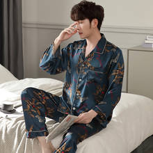Conjunto de pijama de seda masculino, pijama de cetim com manga longa, roupa para dormir de duas peças, roupa plus size para homens 2024 - compre barato