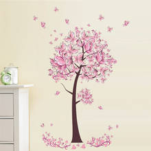 Pink butterfly flower Tree Wall Stickers Decals Women Baby Girls Flower Mural Vinyl Living Room Bedroom Wallpaper Home  Decor 2024 - buy cheap