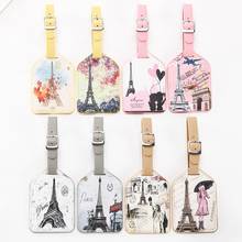8 Colors Travel Accessories Eiffel Tower Luggage Tag Women Portable PU Leather Label Suitcase ID Address Holder Baggage Boarding 2024 - buy cheap