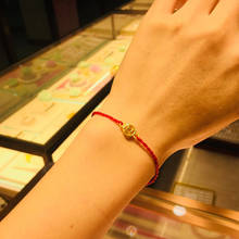 New 24K Yellow Gold Bracelet 3D Coin O Link Chain Red String Bracelet 2024 - buy cheap