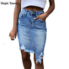 Woman Fashion Denim Jeans 2021 Summer High Waist Bodycon Skirt Streetwear Ripped Hole Skirt Ladies Bottoms Jeans Mujer Faldas 2024 - buy cheap