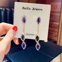 FYUAN Long Tassel Leaf Drop Earrings for Women Bijoux Exquisite Purple Crystal Dangle Earrings Party Fashion Jewelry Gifts 2024 - buy cheap
