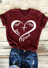 Camiseta design 100% algodão hope fiath, coração bendo cristão, bonito e divertido, fashion, citação gráfica feminina, unissex, camiseta top 2024 - compre barato