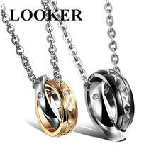 Black/Gold Color Circles Love Couple Pendant Necklace Stainless Steel Cubic Zirconia Statement Necklace Valentine's Day Jewelry 2024 - buy cheap