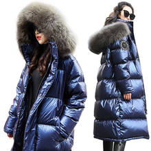 Mulheres para baixo jaqueta parka 2021 novo casaco de inverno grande gola de pele real parágrafo longo engrossar quente com capuz para casaco feminino 2024 - compre barato