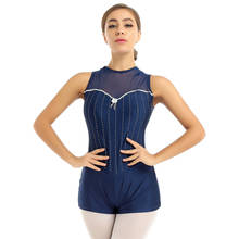 Women Jazz Shorty Leotard Adults One-piece Sleeveless Shiny Rhinestones Stripes Gymnastic Leotard Bodysuit Ballerine Dance Wear 2024 - buy cheap