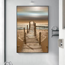 Puente de madera que conecta el mar, lienzo, pintura de fondo, carteles e impresiones, imagen de pared para sala de estar, decoración del hogar 2024 - compra barato