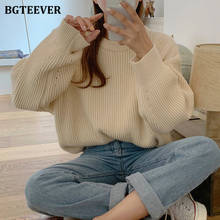 BGTEEVER Thicken Basic O-neck Women Knitted Sweaters Casual Loose Solid Jumpers Female Long Sleeve Pullover Tops 2020 Autumn 2024 - buy cheap