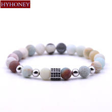 HYHONEY-pulseras de piedras naturales de amazonita escarchada para mujer, brazaletes con abalorios de cobre Micro pavé CZ, joyería para hombre 2024 - compra barato