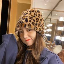 Imitation rabbit down  Winter Bucket Hat For Women Girl Fashion Leopard print  Fisherman's hat  cute Warm Basin hat  Outdoor Vac 2024 - buy cheap