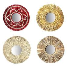 Rattan Plaited Seaweed Art Makeup Mirror Nordic Style Wall Hanging Home Living Room Bedroom Decoration Photography Prop 2024 - buy cheap
