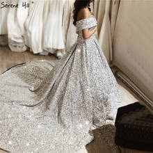 Grey Luxury Off Shoulder Sexy Wedding Dresses 2021 Dubai Beading Sequins Sparkle Bridal Gowns HA2288 Custom Made 2024 - buy cheap