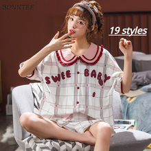 Pajama Sets Women Outfits Summer 3XL Kawaii Sleepwear Ins Sweet Princess Patchwork Lounge Pajamas Classic Lovely Nighty Loosely 2024 - buy cheap