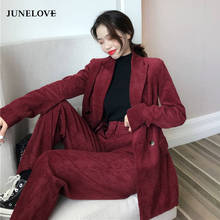 JuneRain Autumn Women Elegant Sets Corduroy Blazer OL Notch Collar Jacket Female 2 Pieces Double Breasted Coats Outwears Bottoms 2024 - buy cheap