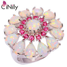 CiNily Created White Fire Opal Kunzite Silver Plated Ring Wholesale Retail Big Flower for Women Jewelry Ring Size 6-10 OJ6184 2024 - buy cheap