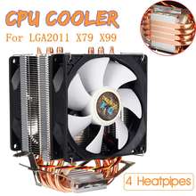 Enfriador de CPU de 4 tubos de calor LGA2011, ventilador de refrigeración, radiador de ordenador con doble ventilador, disipador térmico para Intel 1150/115X/1366/775/X79/X99 AMD 2024 - compra barato