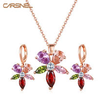 CARSINE Brand Multicolor Cubic Zircon Wedding Jewelry Set For Women Rose Gold Necklace & Earrings Jewelry Accessories JS0659 2024 - buy cheap