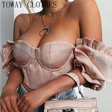 Однотонная женская Облегающая рубашка с рукавами-фонариками, пикантная элегантная Облегающая рубашка с рукавами-пузырьками и блузка, топ на бретелях, корсет, клубная одежда 2024 - купить недорого