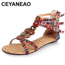 Ceyaneao-Sandalias Bohemias de talla grande para mujer, zapatos de playa informales con correa en T de Roma, SandalsE099 2024 - compra barato