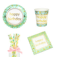 Vajilla de fiesta temática de feliz cumpleaños, plato de papel, taza, servilleta, Pajita, suministros de decoración para fiesta de cumpleaños de niños 2024 - compra barato