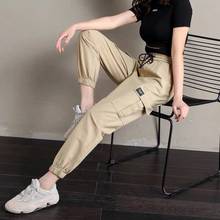 Брюки-карго женские с большими карманами, джоггеры с завышенной талией, хлопковые свободные штаны в Корейском стиле, мешковатые тактические брюки в стиле хип-хоп, уличная одежда 2024 - купить недорого