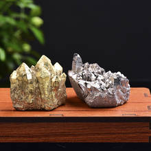 Cluster de cristal natural galvanizado, amostra de ouro prateado, pedra mineral, pontos de cristal, pedra bruto para decoração de casa, presente 2024 - compre barato