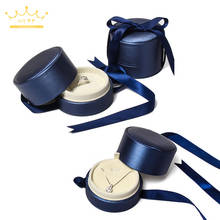 Jewry Store-contenedor de embalaje de regalo, caja de joyería de cuero de Color azul con cinta colgante, caja de anillo, caja de regalo 2024 - compra barato