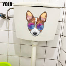 YOJA 18,8 × 22,8 см личность Пёс из мультфильма в очках Туалет украшения дома номер наклейки на стену T1-2898 2024 - купить недорого