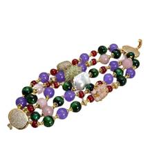 GG Jewelry-pulsera de Jade de cuarzo rosa, pulsera con 5 hebras, Perla de Keshi de agua dulce, Ojo de Tigre verde, Peridoto, 8" 2024 - compra barato