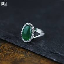 Fashion new Thai silver women's green agate inlay ring engraved curved S925 ring for woman new 925 silver female rings 2024 - buy cheap