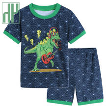 HH 2021 летний комплект одежды для мальчиков, Детский костюм с мультяшным динозавром для мальчиков, хлопковая детская футболка, короткие штаны, одежда для подростков 2024 - купить недорого