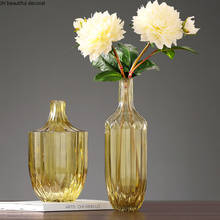 Simple Yellow Transparent Glass Bottle Vase Dried Flower Flower Arrangement Accessories Countertop Vase Home Decoration Modern 2024 - buy cheap