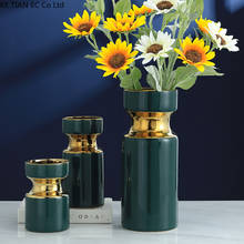 Vaso de cerâmica moderno de ouro, vaso de luxo verde de cerâmica para decoração de casa, vaso de mesa de jantar, vaso de flores secas para decoração de casa 2024 - compre barato