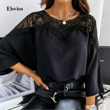 Fashion O-Neck Crochet Lace Blouse Shirt Women Sexy Hollow Out Blouse Pullover 2021 Spring Bandage Batwing Sleeve Tops Blusa 2XL 2024 - buy cheap