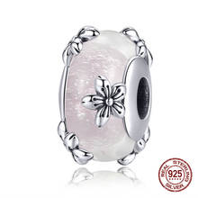 Pink sakura glass crystal beads fit bangle charm bracelet 925 sterling silver pendant original jewelry gift DIY 2024 - buy cheap