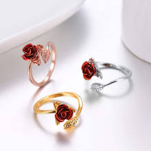 Red Rose Garden Flower Leaves Resizable Gold Finger Rings Valentine's Day Gift Jewelry Hot Sale 2019 Open Rings for Women 2024 - buy cheap
