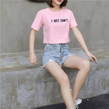 Top de corte sexy kpop que não posso perder. Camiseta feminina casual de verão, camisetas com frase estampada, gola redonda, manga curta, moda urbana, verão 2024 - compre barato