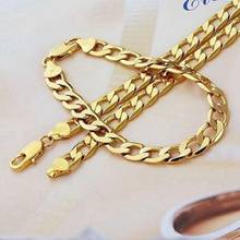 Модные украшения набор желтый Золотое покрытие ожерелье и браслет для женщин и мужчин (23,6 "+ 8,6") 2024 - купить недорого