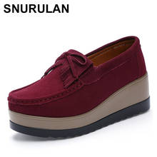 Snurulan2019 mocassins femininos de camurça de couro inverno plataforma de sapatos de mulher sem cadarço tênis com borla loafers femininos sapatos e069 2024 - compre barato