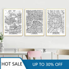 Preto branco roterdão londres nova iorque capital mapa da cidade arte da parede quadros em tela posters impressão nordic estética decoração para casa 2024 - compre barato