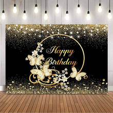 Gold Glitter Birthday Backdrop for Photography Golden Butterfly Background for Photo Studio Happy Birthday Party Decoration 2024 - buy cheap