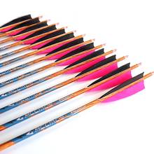 6pc 33 inch Wood Skin Carbon Arrows Spine 350 400 500 600 700 With 5" Real Feather for Longbow Recurve Bow Hunting Pink Black 2024 - buy cheap