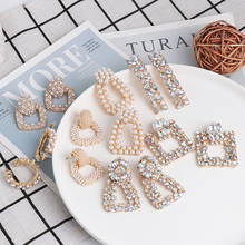 Wholesale JUJIA za Simulated Pearl Metal Geometric Drop Dangle Earrings For Women Hanging Statement Earrings Wedding Gift 2024 - buy cheap