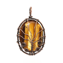 Moda-contas de cobre antigo chapeado fio envoltório forma oval pingente natural tigre olho pedra jóias 2024 - compre barato