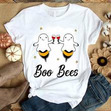 colored Boo Bees drinking wine Halloween T-Shirt 100% Cotton graphic funny unisex women casual tumblr Fashion tshirt top fit tee 2024 - buy cheap