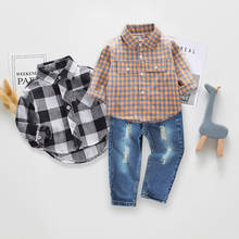 Ienens conjuntos de roupas de algodão para crianças, camisa manga longa + jeans, roupas casuais de primavera para meninos 2024 - compre barato