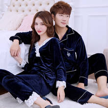 Autumn Golden Velvet Couple Pajamas Women Cardigan Long-Sleeved Home Wear Men Korean Version Lapel Can Wear Outside Suit 2024 - buy cheap